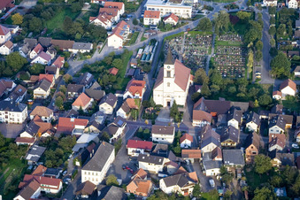 Aerial view of St. Martin's Church at the cemetery in the district Urloffen in Appenweier in the state Baden-Wuerttemberg, Germany