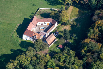 Aerial photograpy of Herrenmühle in the district Minderslachen in Kandel in the state Rhineland-Palatinate, Germany