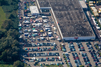 Aerial view of REAL market in Rohrbach in the state Rhineland-Palatinate, Germany