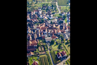 Aerial view of Weingut Ökonomierat Kleinmann in Birkweiler in the state Rhineland-Palatinate, Germany