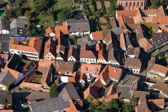 Main Street in Birkweiler in the state Rhineland-Palatinate, Germany viewn from the air