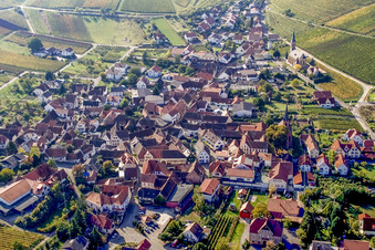 Oblique view of Wine-growing village from the east in Birkweiler in the state Rhineland-Palatinate, Germany