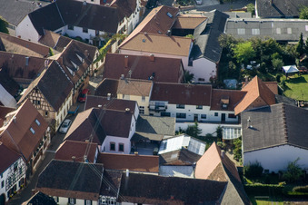 Drone image of Main Street in Birkweiler in the state Rhineland-Palatinate, Germany