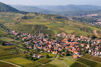 Drone image of Village view of Birkweiler in the state Rhineland-Palatinate