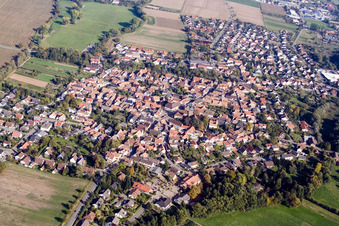 Aerial photograpy of From the west in the district Billigheim in Billigheim-Ingenheim in the state Rhineland-Palatinate, Germany