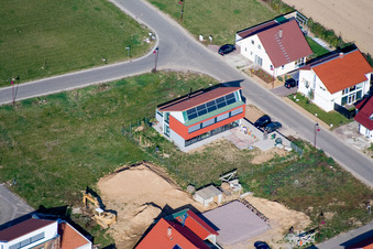 Aerial view of Archenweyer Weg, new development area in the Brotäckern in Steinweiler in the state Rhineland-Palatinate, Germany