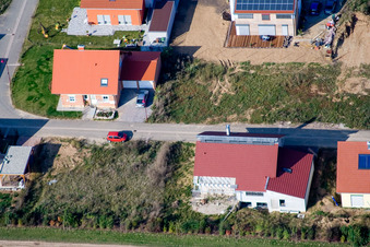 Aerial view of Ahornweg, new development area in the Brotäckern in Steinweiler in the state Rhineland-Palatinate, Germany