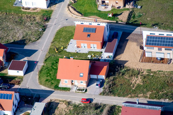 Aerial photograpy of Ahornweg, new development area in the Brotäckern in Steinweiler in the state Rhineland-Palatinate, Germany