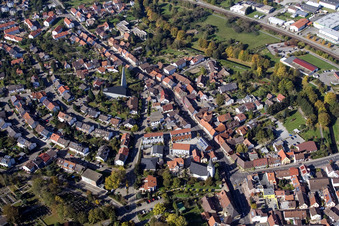 School building of the Ludwig-Marum-Gymnasium Pfinztal in the district Berghausen in Pfinztal in the state Baden-Wurttemberg out of the air