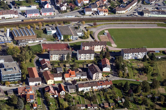 Drone recording of School building of the Ludwig-Marum-Gymnasium Pfinztal in the district Berghausen in Pfinztal in the state Baden-Wurttemberg
