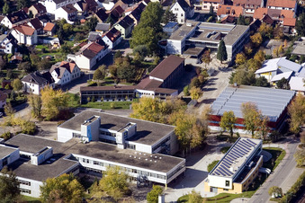 Aerial photograpy of School building of the Ludwig-Marum-Gymnasium Pfinztal in the district Berghausen in Pfinztal in the state Baden-Wurttemberg