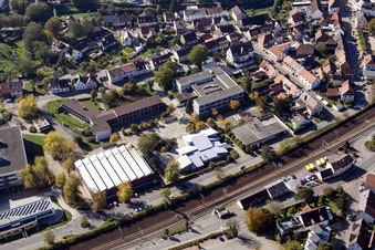 School building of the Ludwig-Marum-Gymnasium Pfinztal in the district Berghausen in Pfinztal in the state Baden-Wurttemberg out of the air