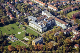 Aerial view of Hospital grounds of the Clinic Ev. Diakonissenanstalt Karlsruhe-Rueppurr in the district Rueppurr in Karlsruhe in the state Baden-Wurttemberg, Germany