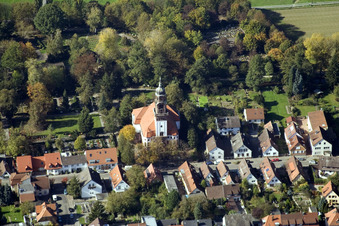 Oblique view of Church of the Resurrection in the district Rüppurr in Karlsruhe in the state Baden-Wuerttemberg, Germany