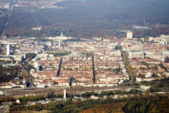 From the south in the district Südstadt in Karlsruhe in the state Baden-Wuerttemberg, Germany