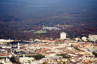 From the south in the district Innenstadt-Ost in Karlsruhe in the state Baden-Wuerttemberg, Germany