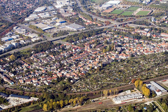 From the southeast in the district Beiertheim-Bulach in Karlsruhe in the state Baden-Wuerttemberg, Germany