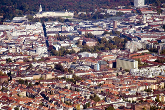 From the southwest in the district Innenstadt-West in Karlsruhe in the state Baden-Wuerttemberg, Germany