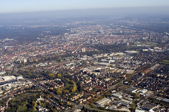 Oblique view of District Grünwinkel in Karlsruhe in the state Baden-Wuerttemberg, Germany
