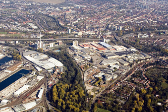 Grünwinkel industrial area with Michelin tire factory in the district Mühlburg in Karlsruhe in the state Baden-Wuerttemberg, Germany