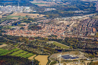 District from the south in the district Knielingen in Karlsruhe in the state Baden-Wuerttemberg, Germany