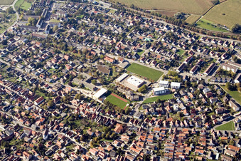 Town center with community center, Rhine Hall, gymnasium and Tulla Hall at the Tulla School in the district Maximiliansau in Wörth am Rhein in the state Rhineland-Palatinate, Germany