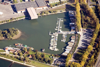 Maxau marina from the west in the district Knielingen in Karlsruhe in the state Baden-Wuerttemberg, Germany