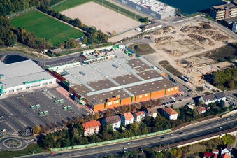 Aerial photograpy of Maximilian Center retail park in the district Maximiliansau in Wörth am Rhein in the state Rhineland-Palatinate, Germany