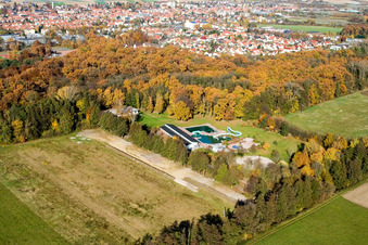 Forest swimming pool Kandel in Kandel in the state Rhineland-Palatinate, Germany seen from above