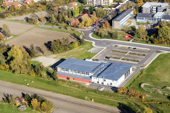 Oblique view of Bienwald Hall Kandel in Kandel in the state Rhineland-Palatinate, Germany