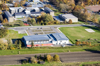 Bienwald Hall Kandel in Kandel in the state Rhineland-Palatinate, Germany seen from above