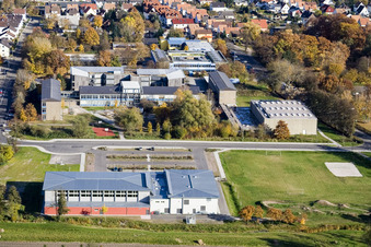 Bienwald Hall Kandel in Kandel in the state Rhineland-Palatinate, Germany from the plane