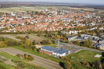 Drone image of Bienwald Hall Kandel in Kandel in the state Rhineland-Palatinate, Germany