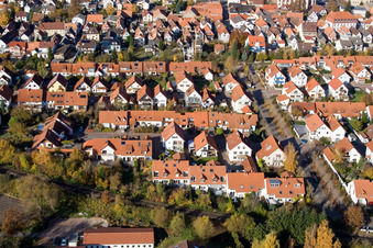 Aerial view of Walnut Avenue in Kandel in the state Rhineland-Palatinate, Germany