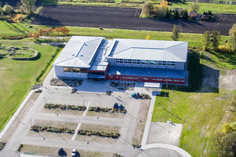 Drone recording of Bienwald Hall Kandel in Kandel in the state Rhineland-Palatinate, Germany