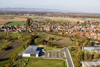 Bienwald Hall Kandel in Kandel in the state Rhineland-Palatinate, Germany from the plane