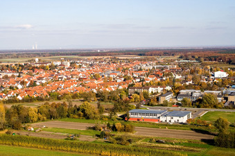 Drone recording of Bienwald Hall Kandel in Kandel in the state Rhineland-Palatinate, Germany