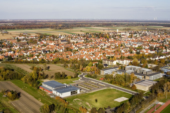 Aerial photograpy of Bienwald Hall Kandel in Kandel in the state Rhineland-Palatinate, Germany