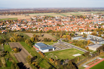 Oblique view of Bienwald Hall Kandel in Kandel in the state Rhineland-Palatinate, Germany