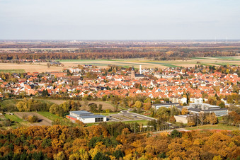 Bienwald Hall Kandel in Kandel in the state Rhineland-Palatinate, Germany from the plane