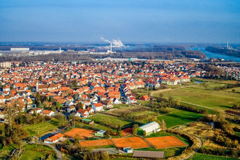 Aerial view of Tennis court in the district Maximiliansau in Wörth am Rhein in the state Rhineland-Palatinate, Germany