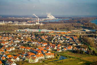 Aerial photograpy of Throat laughter in the district Maximiliansau in Wörth am Rhein in the state Rhineland-Palatinate, Germany