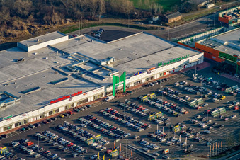 Aerial view of Market baptism in the Maximilian Center in the district Maximiliansau in Wörth am Rhein in the state Rhineland-Palatinate, Germany