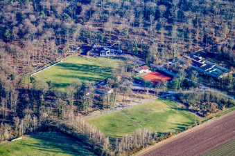 Oblique view of Sports fields in Steinweiler in the state Rhineland-Palatinate, Germany