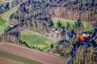 Aerial view of Sports fields Steinweiler in Steinweiler in the state Rhineland-Palatinate, Germany