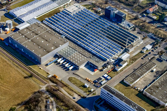 Aerial photograpy of L'Oreal in the district Nordweststadt in Karlsruhe in the state Baden-Wuerttemberg, Germany