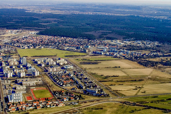 District from the northwest in the district Nordweststadt in Karlsruhe in the state Baden-Wuerttemberg, Germany