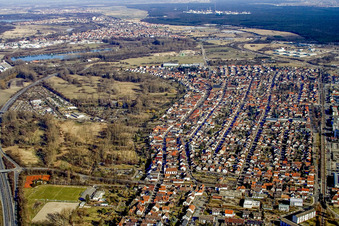 District from the southwest in the district Neureut in Karlsruhe in the state Baden-Wuerttemberg, Germany