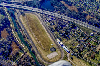 Aerial photograpy of Knielinger horse racing track in the district Knielingen in Karlsruhe in the state Baden-Wuerttemberg, Germany