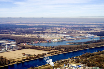 Oblique view of Daimler from the East in the district Maximiliansau in Wörth am Rhein in the state Rhineland-Palatinate, Germany
